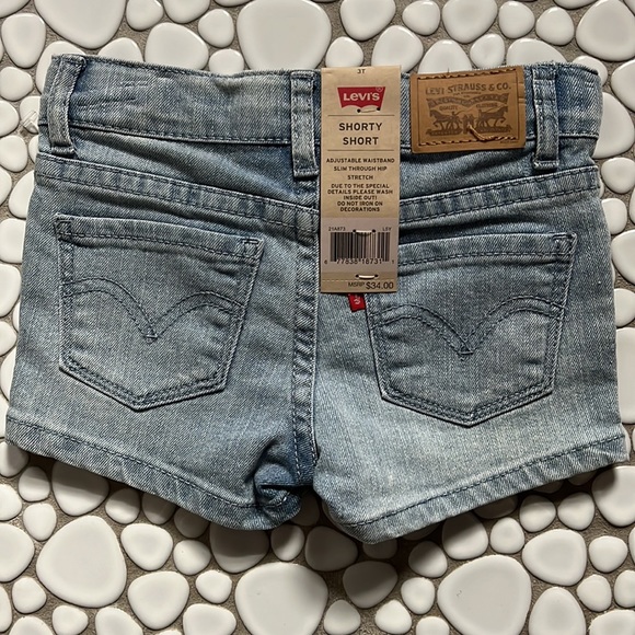 🆕 NWT Levi’s Denim Shorty Short Rainbow Tape Stripe Girls Sz 3T - Picture 7 of 10
